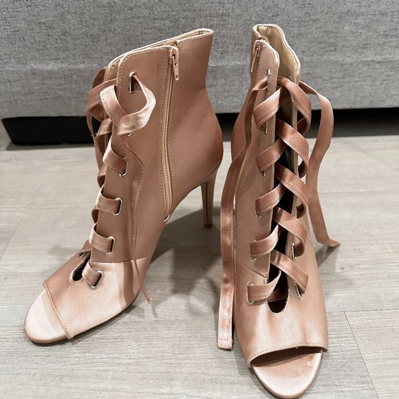 INC Rose Gold/Pink Lace Heels- Satin Fabric-Size 10 - Picture 1 of 13